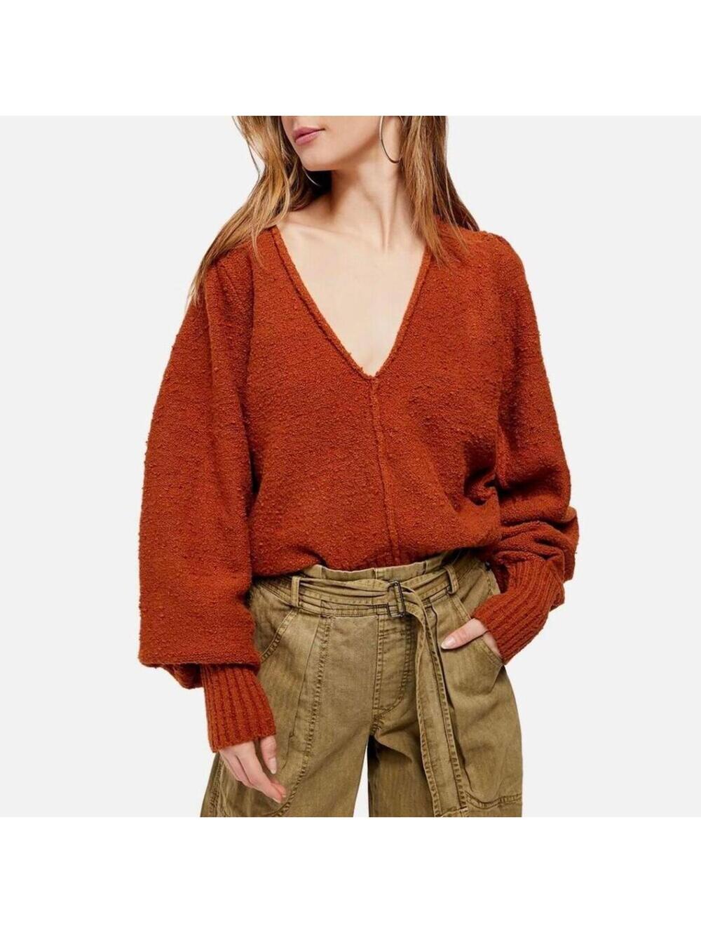 Free People Reverie Sweater Burnt Butter Balloon Sleeves Women’s Size XS